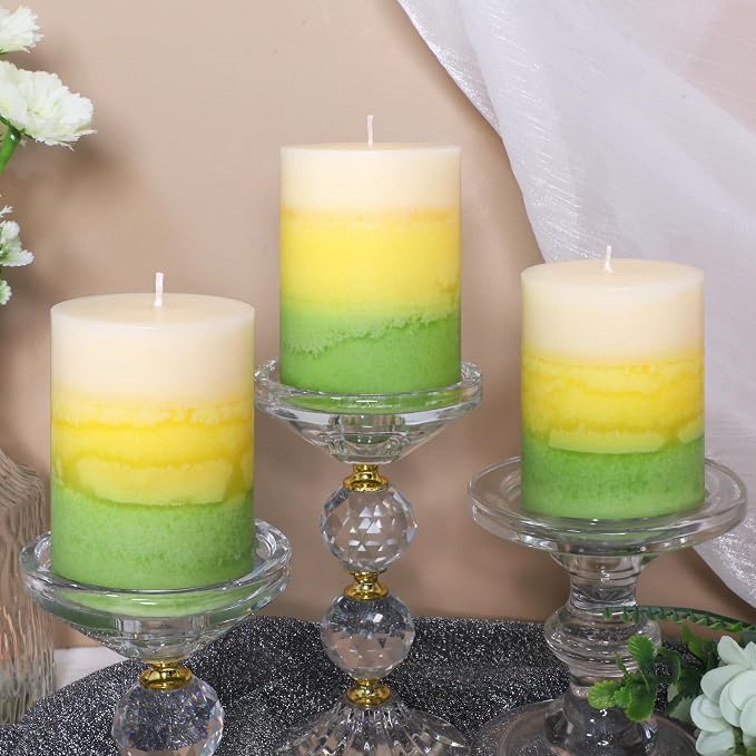 Pillar Candles, Freesia Scented Candles 35+Hour Long Lasting Burn Time, 3 X 4 Inches Dripless & Smokeless Aromatherapy Candles for Wedding Party Home Décor, Set of 3