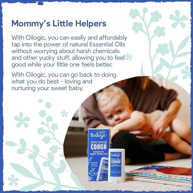 Oilogic Stuffy Nose & Cough Chest Vapor Rub Essential Oil for Babies & Toddlers - Gentle Baby Essentials Soothe Cough & Stuffy Noses - Pediatrician-Tested & Safe for Babies, .42 Oz