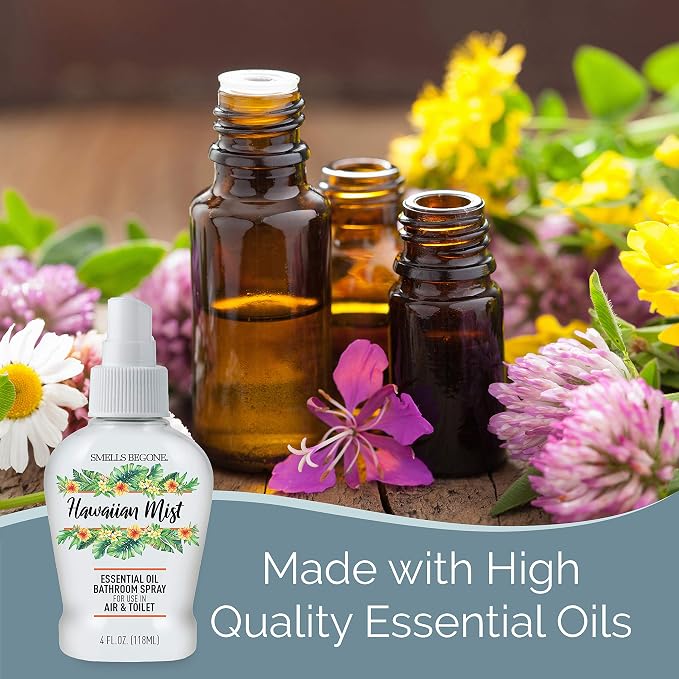 SMELLS BEGONE 4 oz Essential Oil Bathroom Spray - Instantly Eliminate Toilet & Bathroom Odors - Air Freshener Made with Essential Oils (Hawaiian Mist)