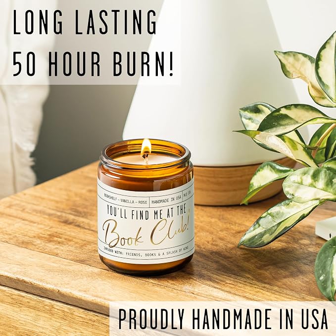 Book Lovers Gifts for Women - 'You'll Find Me at The Book Club' Candle, Old Library, Vanilla, Rose I Bookish Gifts for Women Readers I Reading Accessories for Reading Lovers I 50Hr Burn, USA Made
