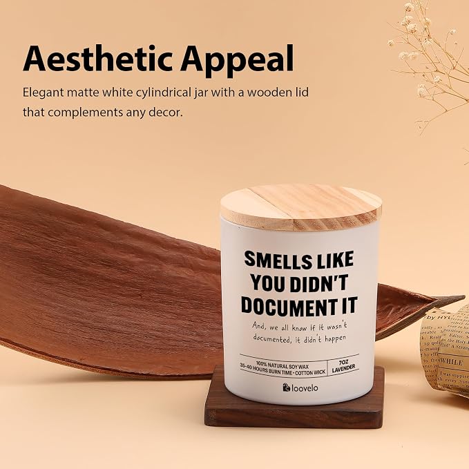 Smells Like You Didn’t Document It Funny Office Gifts for Boss Coworker HR Human Resource Scented Candle Home Office Jar Candle Soy Wax (7 oz, Lavender)