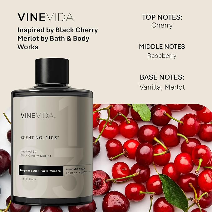VINEVIDA [16 Fl Oz] Scent NO. 1103 Fragrance Oil for Cold Air Diffusers, Aromatic Notes of Cherry Raspberry Vanila, Essential Oils for Diffuser Oil Refill & Air Freshener Room Spray
