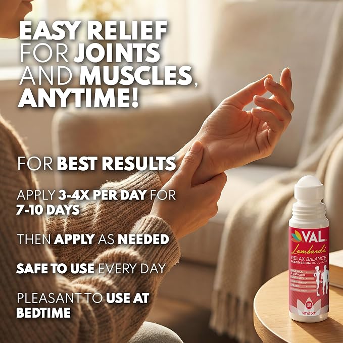 VAL Lombardi Magnesium Roll-On 3oz | Zechstein Magnesium + Arnica | Joint & Muscle Relief for Back, Neck, Legs & Feet