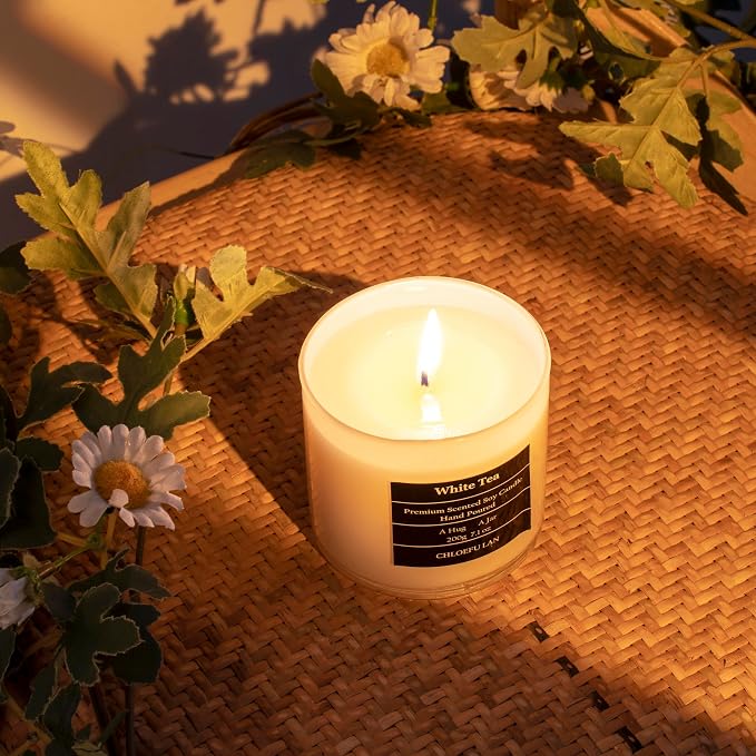 White Tea Candles Gifts for Men & Women, Highly Scented, 7.1oz|45 Hour Burning, Candles for Home Scented, Home Decor, Glass Jar Candle with Gift Box
