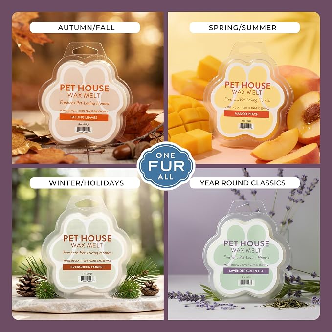 One Fur All Pet House Spring and Summer Wax Melts for Pet Odor, Natural, Plant Based Soy Wax Melts, Long Lasting Fragrance for Fresh Smelling Homes, Blackberry Tea