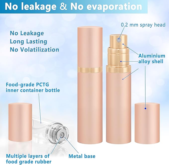 Travel Refillable Perfume Atomizer Bottle 5ml Leakproof Travel Perfume Refillable Bottle, Perfume Atomizer (Rose Gold)