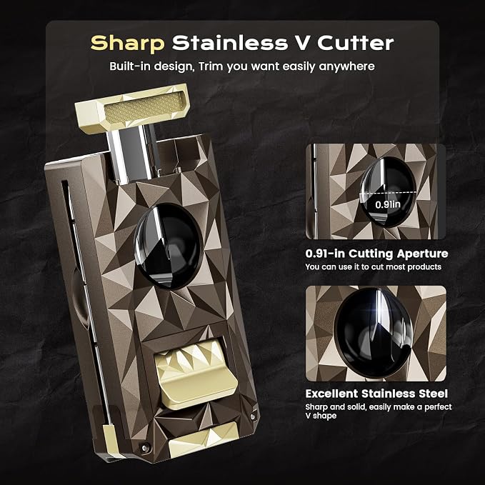 All-in-one Butane Torch Lighter with Cutter, Punch, Holder, Draw Enhancer Tool, and Triple Windproof Flame, Refillable Butane Lighters with Gift Box for Men, Cool Lighters for Outdoor, Candle
