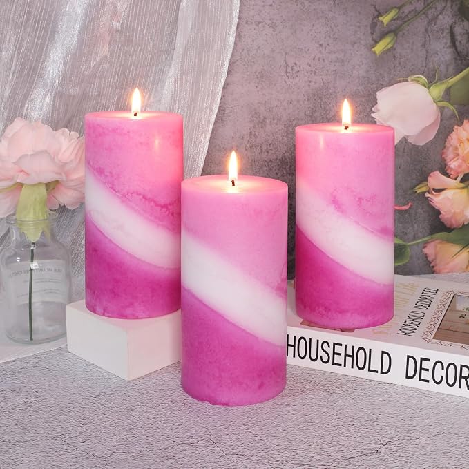 Crystal Club Rose Scented Pillar Candles 3x6 Inch, 70+ Hours Long Burning Pink Pillar Candle, Smokeless 100% Cotton Wick Handmade Scented Pillar Candles for Home Decor Wedding Aromatherapy