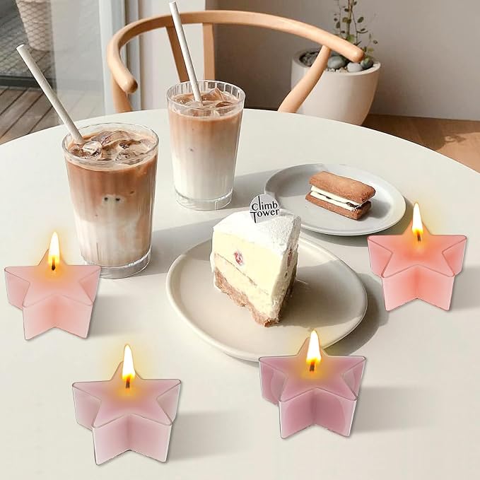 Tea Lights Gradation Pink Star Tea Candles Set of 12 – Tealight Candles with Rose Scent, Long Burning Handmade Tealights for Wedding Meditation Home Decor Gift