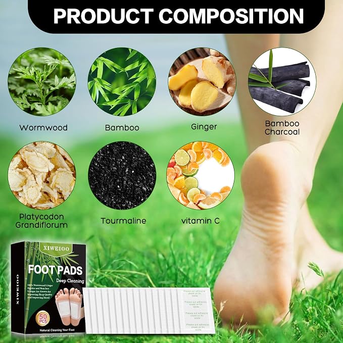 Foot Pads Kit 50 Pack Foot Pads, Ginger Oil Bamboo Charcoal, Foot Care Patch Message Deep Cleansing for Relief, Better Rest, Feet Health Patches, Relaxing Muscles set christmas gifts for women