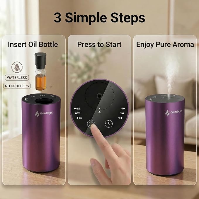 GentleJet LiteMist Waterless Rechargeable Aroma Diffuser for Bedroom, Office & Car, Cold-Air Essential Oil Mist, Aluminum Body, 20ml