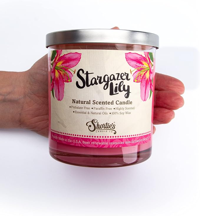 Stargazer Lily Scented Natural Soy Candle, Essential Fragrance Oils, 100% Soy, Phthalate & Paraben Free, Clean Burning, 9 Oz.