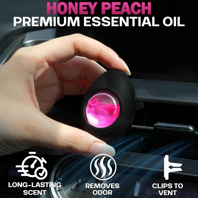 Air Jungles Car Air Freshener Vent Clip 3 Count (Pack of 2), Honey Peach Scent, 4 ml Each, Long-Lasting Car Odor Eliminator, Easy Clip-On Design, Up to 180 Days Freshness for Cars, Trucks, and SUVs