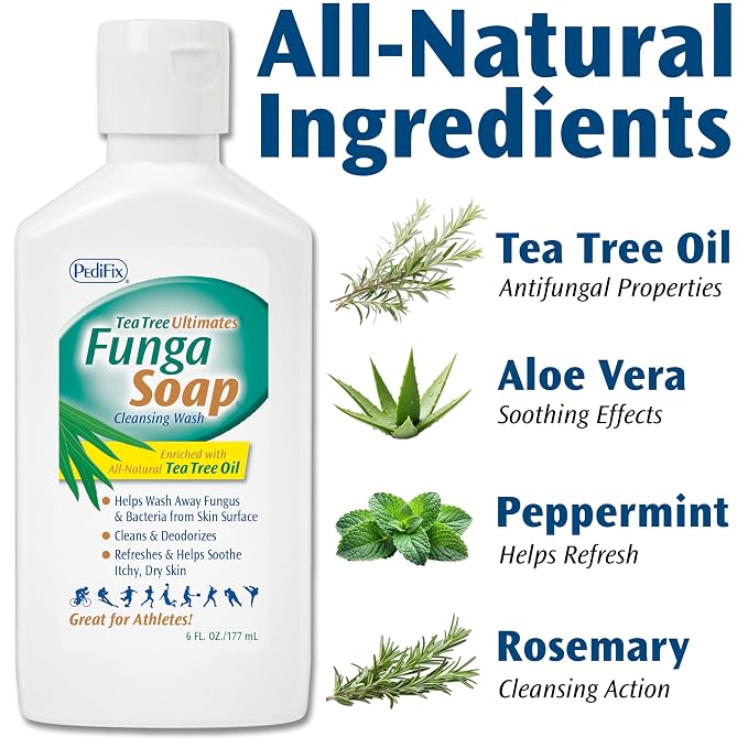 PediFix FungaSoap Tea Tree Cleansing Wash – Antifungal Body Wash & Foot Soap – All-Natural Tea Tree Oil Cleanser for Athlete’s Foot, Ringworm, Jock Itch, Body Odor & Fungus - 6 fl. oz