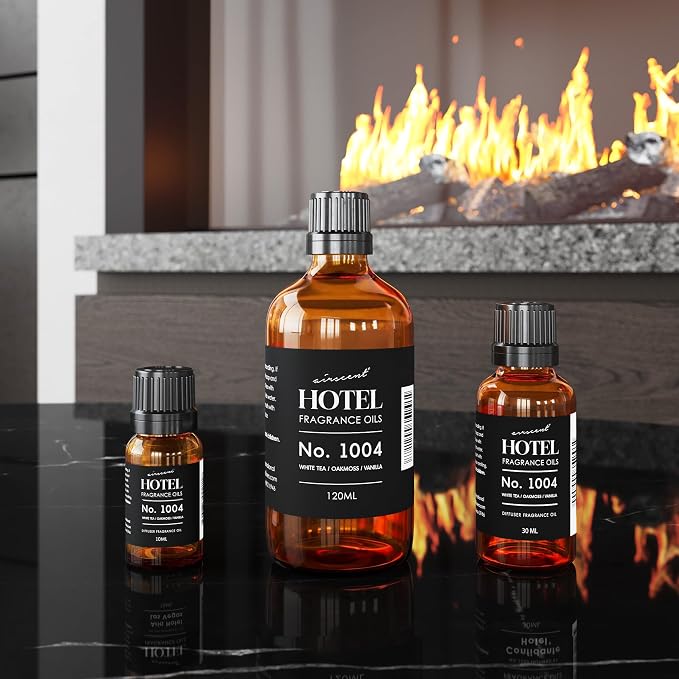AirScent Hotel Diffuser Oil No. 1004 - White Tea Oakmoss Vanilla - 120 mL | Premium Hotel Fragrance Oil for Ultrasonic and Waterless Diffusers and Crafting - Glass Dropper Bottle