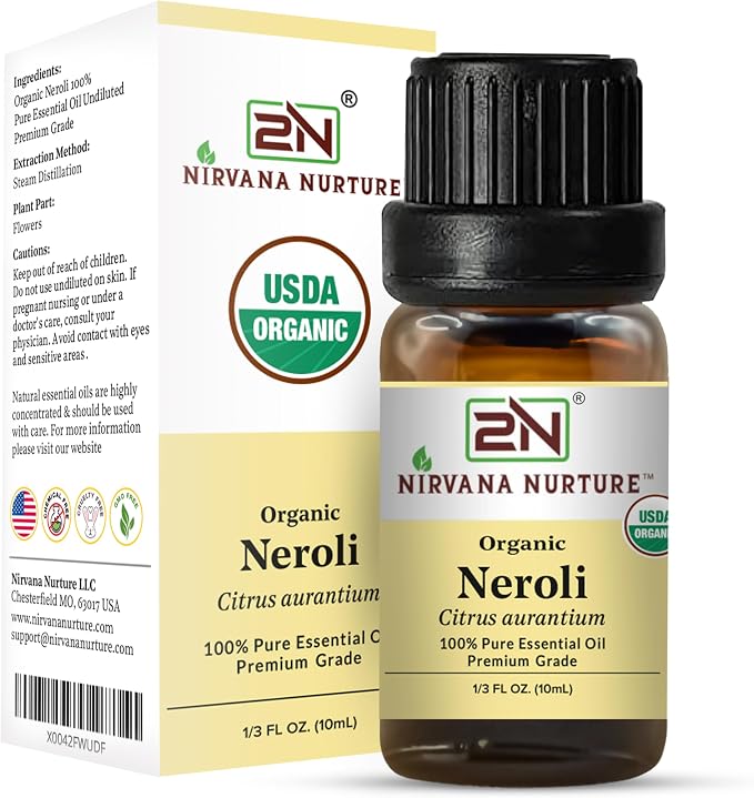 Neroli Essential Oil, USDA Certified Organic, 100% Pure Undiluted, Aromatherapy Oil for Diffuser, Hair & Skin Care