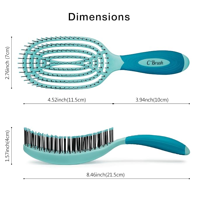 NuWay® C Brush® Scalp Care Detangling Hair Brush – Gentle Scalp Massage & Easy Detangling for Wet or Dry Hair, Everyday Hairbrush for Healthy Looking Hair (Classic Green)
