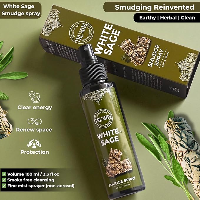 White Sage Spray for Spiritual Cleansing Negative Energy and Protection - Smudge Spray Made with Natural Non Toxic Sage Essential Oil - Salvia Blanca para Limpiar