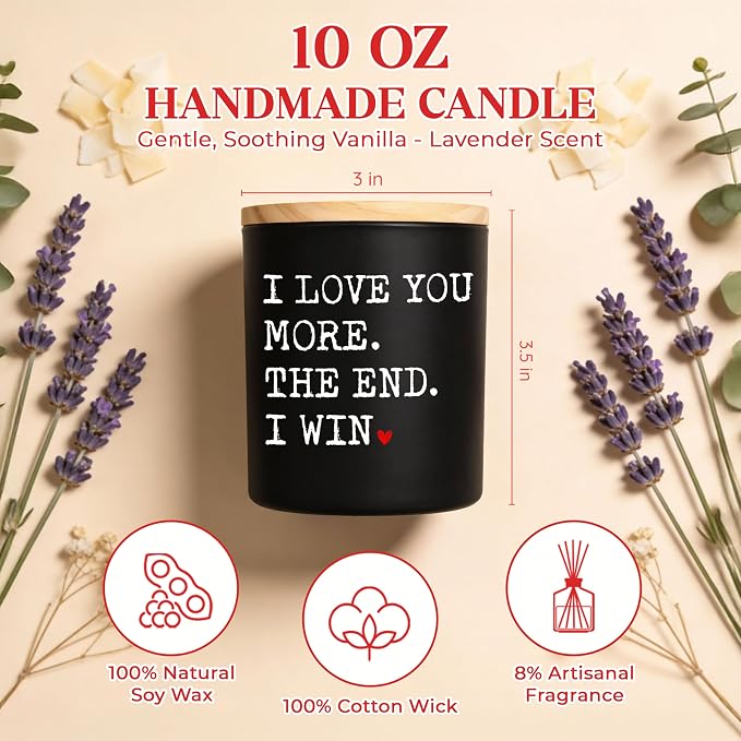 GAUDORA Anniversary Wedding Gifts for Women Men - I Win Vanilla Lavender Scented Candle 10 oz - Anniversary Wedding Birthday Gifts for Him Her, Couple Gift for Boyfriend Girlfriend Husband Wife