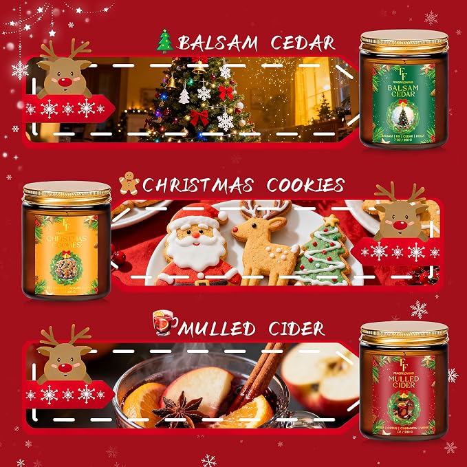 Christmas Candles Set, Scented Candles for Home, 6 Pack Holiday Natural Soy Candles, Christmas Gifts for Women Men, Winter Fragrance of Cedar/Cookies/Cider/Cinnamon/Wreath/Christmas Eve