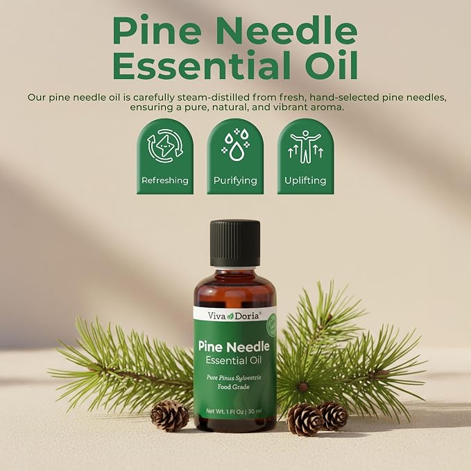 Viva Doria Pine Needle Essential Oil, 100% Pure, Natural, Pine Essential Oil, Undiluted, for Aromatherapy | Food Grade, 30 mL (1 Fluid Ounce)
