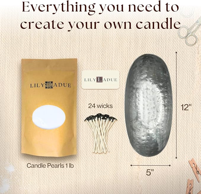 LILY LADUE Sand Candle Kit - 1Lb/16Oz Pearled Candles Sand and Wicks (24) with Silver Holder, Unscented Aroma Beads, Reusable Pearled Candle Wax for DIY Home Kit, Powder Beads Refill Available
