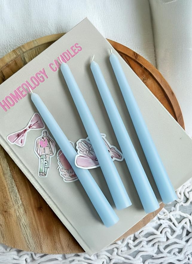6 PK 10" Classic Taper Candles, Sky Blue, 7-8 Hours Long Burning, Unscented Tall Candlesticks