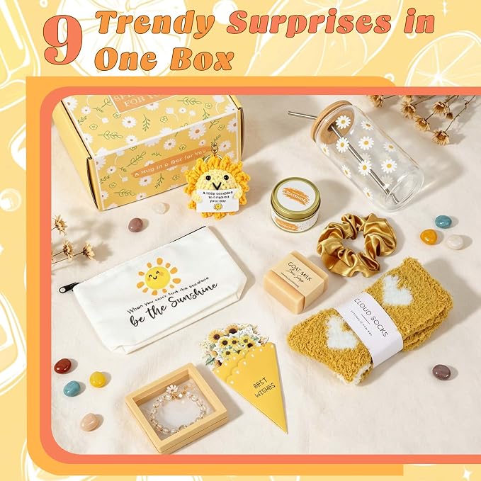 Sunshine Gifts for Women, Birthday Gift for Teen Girls, Teen Girl Gifts Trendy Stuff, Teenage Girl Gift Baskets, Cheer Up Set Feel Better Box for Women, Sister, Daughter, Her, Best Friend (Yellow)