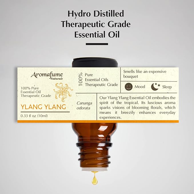 AROMAFUME Ylang Ylang Essential Oil - 100% Natural, Therapeutic Grade Essential Oils - Pure, Tropical Aromatherapy Oil for Home Diffusers - Gifts for Her - 10ml