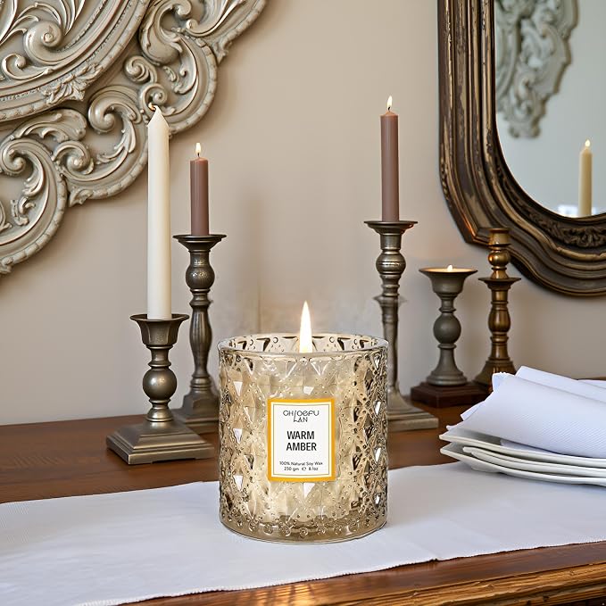 Amber Candles, Luxury Candle for Home Scented, Long Burning Time, Holiday Gifts, All Natural Soy Wax Decorative Candles, Scented Candle Gifts for Men&Women, 8.1oz