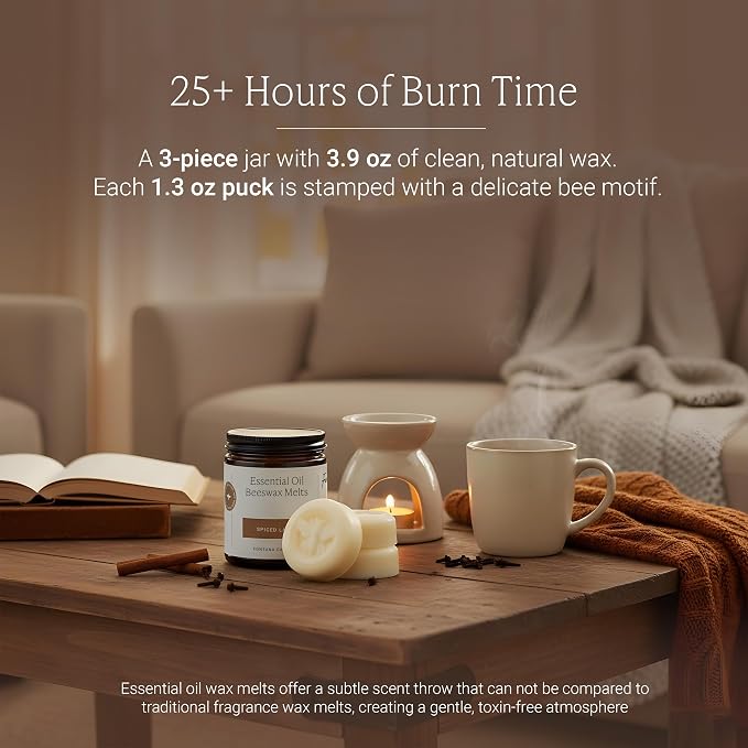 Fontana Candle Co. Non-Toxic Wax Melts, Spiced Latte – Flameless, Gentle-Scented Wax Melts Safe for Sensitive Users – Made with Beeswax, Coconut & Pure Essential Oils, 3 Pucks for Any Warmers