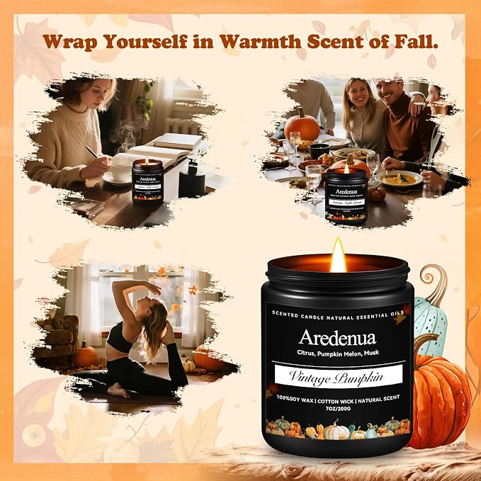 Vintage Pumpkin Candle – Warm Holiday Pumpkin Scent, Cozy Christmas Winter Seasonal Candles for Home, Hand-Poured Soy Candles for Christmas Décor & Cozy Gifting