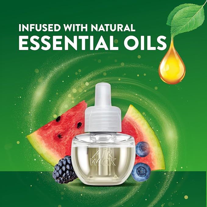 Air Wick Plug-In Scented Oil Refills, 4 Count, Fresh Watermelon & Berries, Air Freshener, Essential Oils
