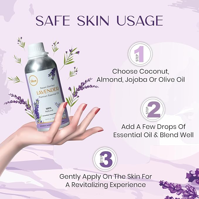 My ACE Lavender Essential Oil 16 Fl Oz - 100% Pure & Natural - Premium Grade for Aromatherapy, Diffuser, Skin, Hair, Massage, Candle, Soap Making, Home - Glass Bottle with Dropper - Long Lasting Scent