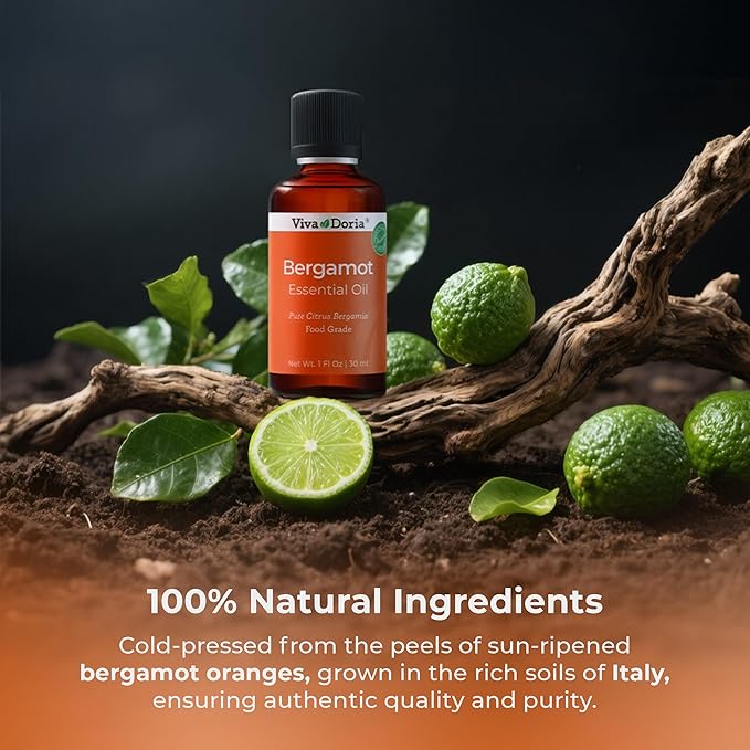Viva Doria 100% Pure Bergamot Essential Oil, Undiluted, Food Grade, Italian Bergamot Oil, 1 Fluid Ounce (30 mL) Natural Aromatherapy Oil