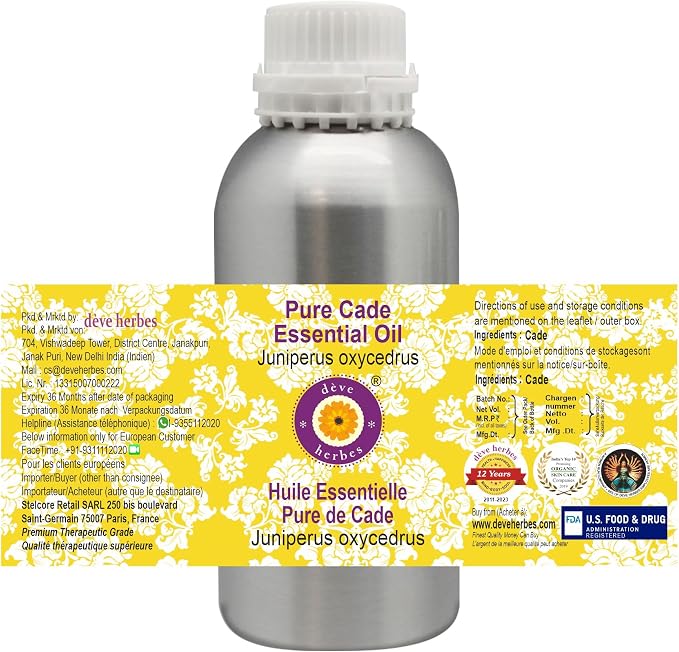 Deve Herbes Pure Cade Essential Oil (Juniperus oxycedrus) Steam Distilled 1250ml (42 oz)