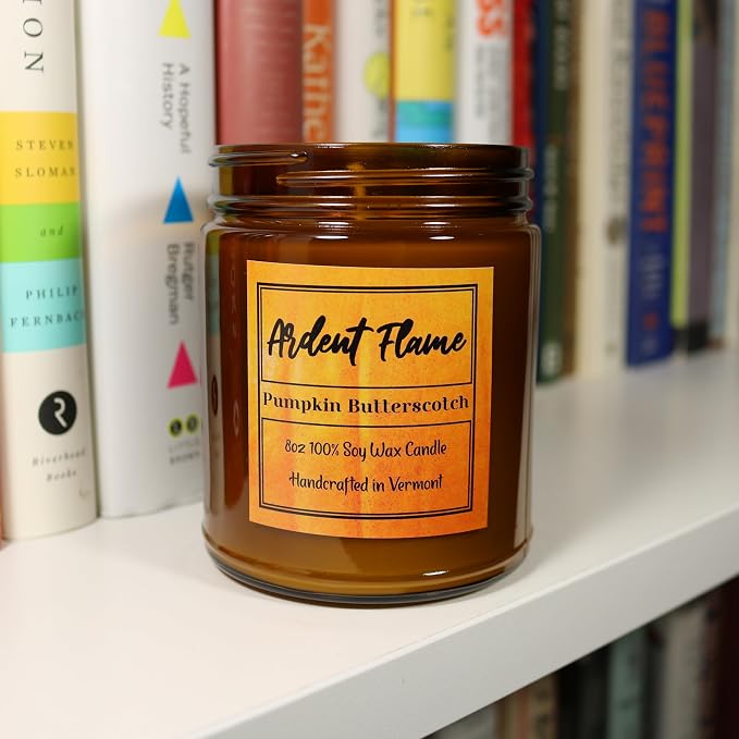 Candles | Pumpkin Butterscotch | 100% Natural Soy Wax Candle for Home Decor | Highly Scented | Premium Fragrance | Handmade in Vermont, USA | 8 oz | Long Lasting | Gift for Women and Men