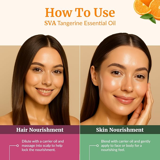 SVA Tangerine Essential Oil 4 Fl Oz – for Aromatherapy, Diffuser, Skin & Hair Care – Ideal for Massage & DIY Blends – with Dropper