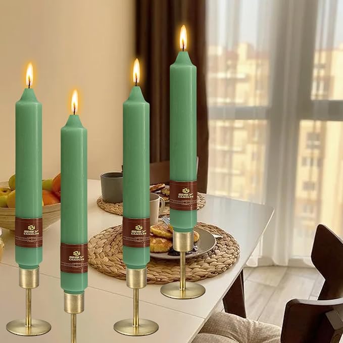 Sage Green Taper Candle 9 Inch Long Candlesticks Unscented Dripless Tapered Candle Set for Home Decor Wedding Party Dinner Candles, 4 Pack