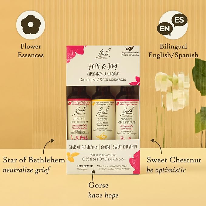 Bach Original Flower Remedies, Hope & Joy Trio Kit, for Comfort & Optimism (Non-Alcohol Formula), Natural Homeopathic Flower Essence, Vegan, 3 x 10mL Droppers