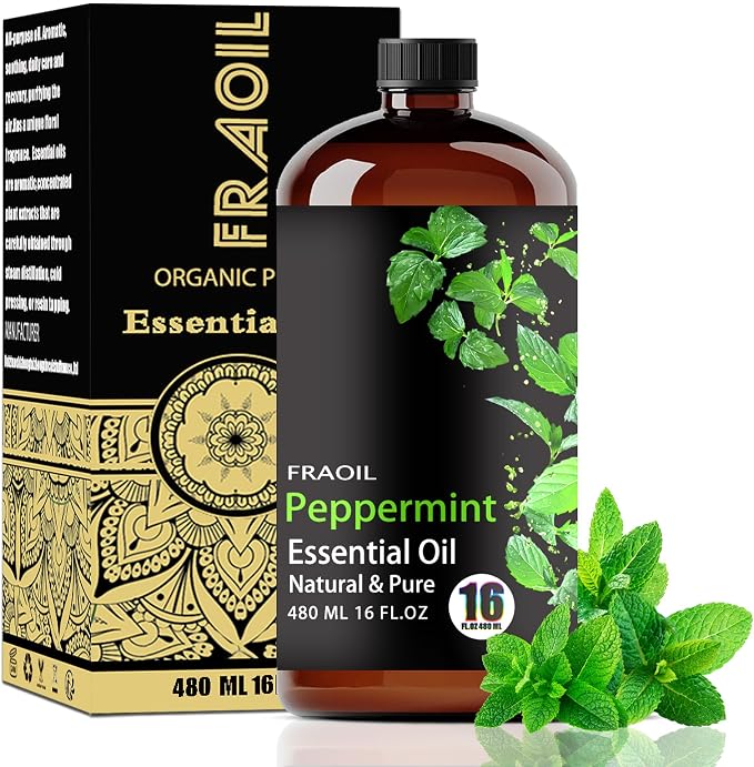 Peppermint Essential Oil, Peppermint Oil 16 Fl Oz 480 ML for Diffuser Humidifier Yoga Cleaning DIY Candle Soap Making Perfume Gift Essential Oils FRAOIL (Peppermint 16 Fl Oz (Pack of 1))