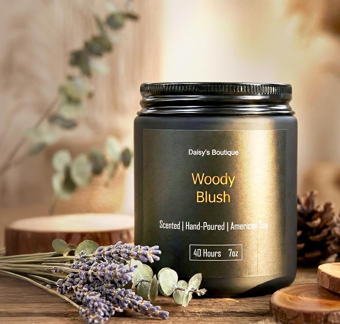 3 Pack Scented Candles for Home Aromatherapy Candle Gift Set Soy Wax Long Lasting Gift Birthday Mother's Thanksgiving Day Present (Black Jar (Sandalwood + Woody Blush + BlackCedarJuniper))
