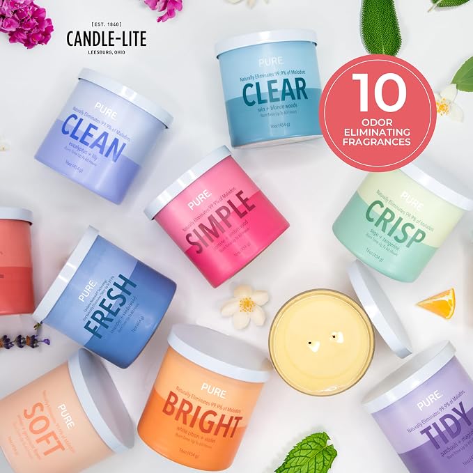 Candle-Lite Pure Apple Blossom & Neroli Odor Eliminating Scented Candles, Neofresh Technology Eliminates 99.9% of Odors, 16 oz 2-Wick Jar, Proudly Poured in The USA, Up to 60 Hours Burn Time