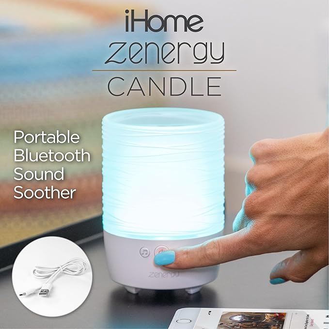 iHome Zenergy Candle Portable Bluetooth Sound Machine with Meditative Light and Sound Therapy, Candle with Candle Effect and Breathing Guide