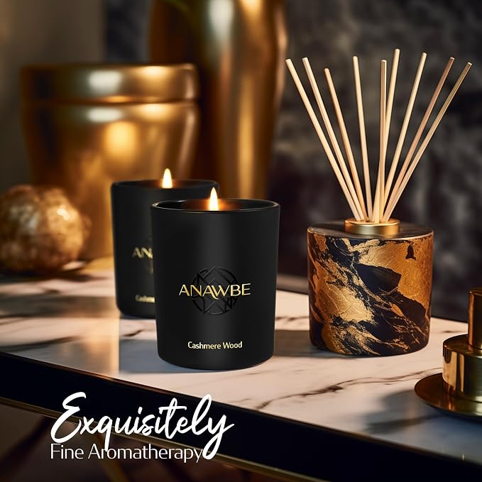 Cashmere Wood Scented Candle - Classy Soy Candle for Men and Women, Black, Luxury Gift Box, 45-Hour Burn Time