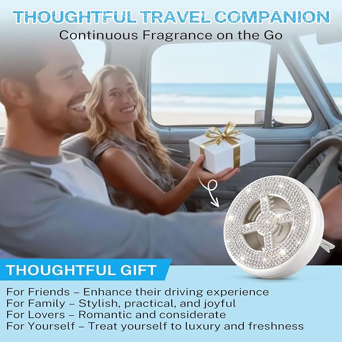 1 Pack Car Fragrance Holder Compatible with Bath & Body Works Refills (Not Included), Air Freshener Vent Clip or Visor Clip, Refillable Scent Holder, Easy to Open Car Diffuser (Diamond White)