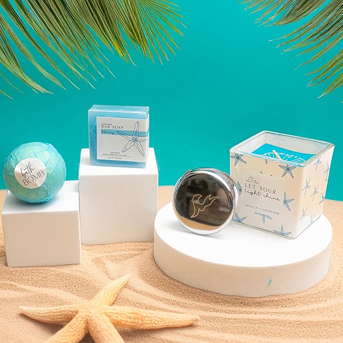 The Love Crate Co. Beach Gifts for Women, Self Care Gift Box, 15pc | Coastal-Inspired Comfort and Relaxation In One Beautifully Themed Gift