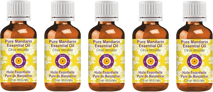dève herbes Pure Mandarin Essential Oil (Citrus reticulata) Steam Distilled (Pack of Five) 100ml X 5 (16.9 oz)