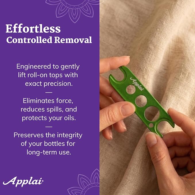 Applairelief - Roll-On Bottle Keys - Essential Oil Roller Ball Remover Tool - Precision Metal Cap Opener for Roller Bottles - Refillable Rollerball Aromatherapy Accessor - Green