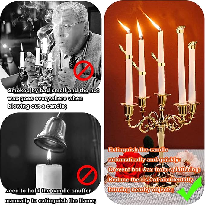 Horoper Candle Snuffer, 4 Pcs Automatic Candle Wick Snuffer Stopper, Candle Extinguisher , Candle Snuffer Clip On Kit for Candle Lovers Gold and Silver(Gold)
